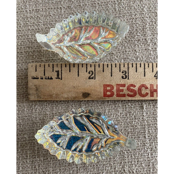 Vtg Iridescent Paper Weights Set Of 2 Art Glass Gold Bottom Leaf 3" Paperweights - Picture 10 of 10
